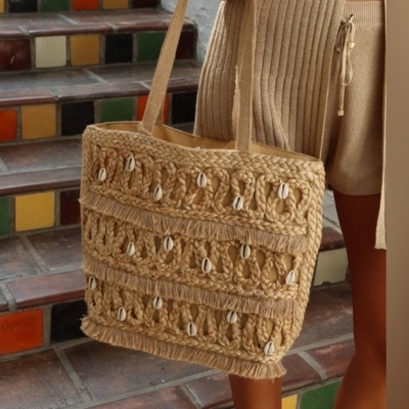 NWT Salt & Umber Jute Seashell Tote Handbag - Picture 3 of 8